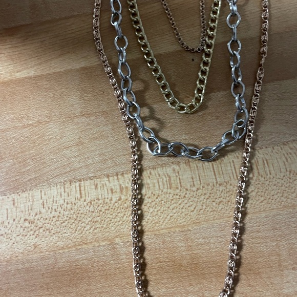 Elegant Silver, Copper, and Gold Layered Necklace in Different Chains - Picture 2 of 4